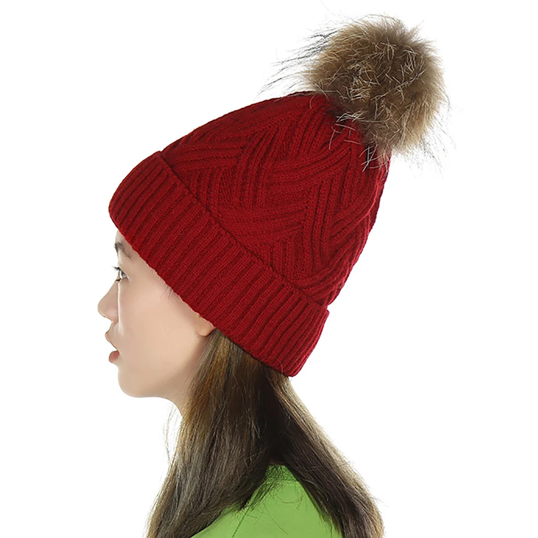 

Hats Knitted Pom Pom Design Cap Woman Beaines For Winter Women Simple Hats Warm Solid Casual Lady Beanies