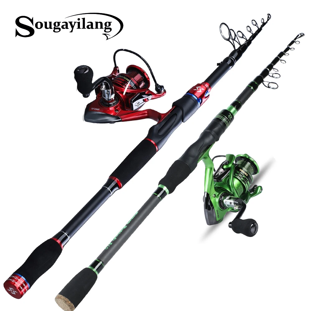 

Sougayilang 1.8m 2.1m Spinning Fishing Rod Combo Telescopic Fishing Rod and 5.5:1 Fishing Reel Travel Fishing Rod Pesca
