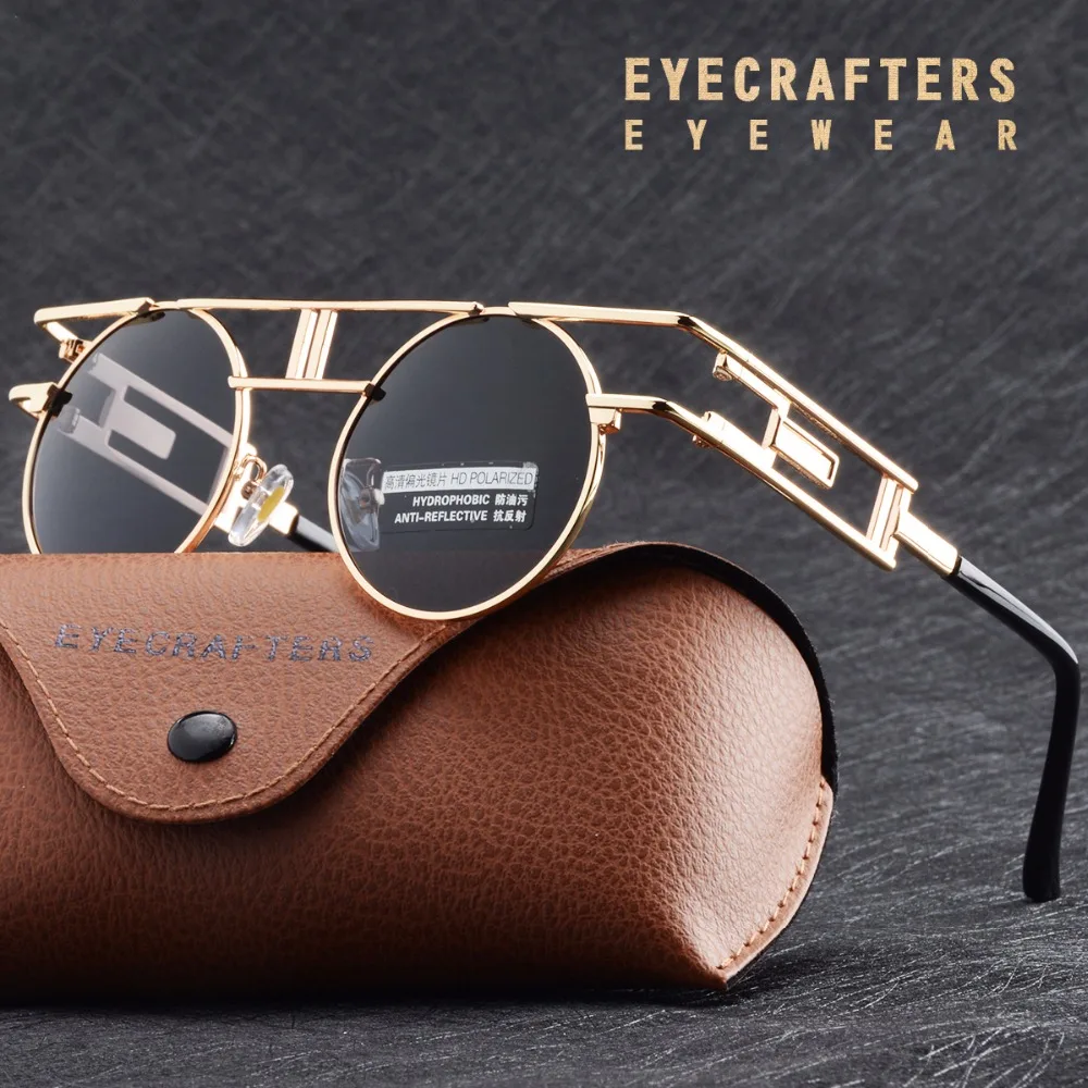 

Women Brand Designer Round Men Gothic Sun glasses Vintage Eyeglasses ROYAL GIRL Quality Metal Polarized Steampunk Sunglasses