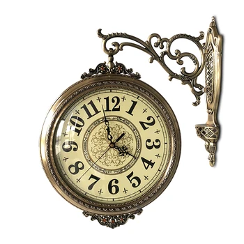 

Metal Nordic Retro Wall Clock Double Sided Metal Watch American Gold 3d Large Clocks Living Room Home Decor Zegar Scienny Gift