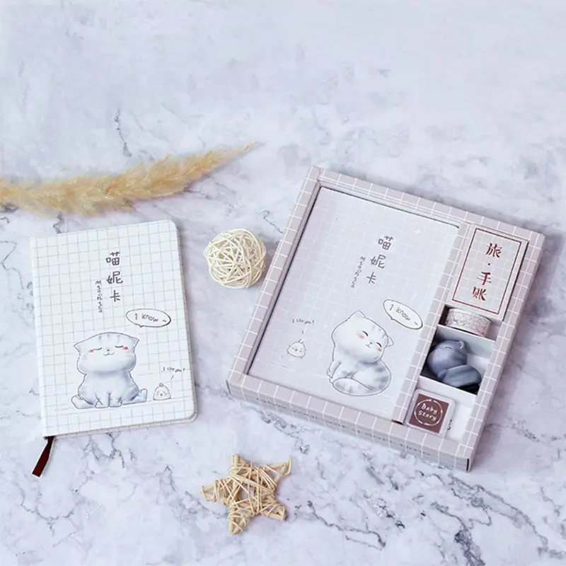 

Cute Kawaii Cat Notebook Journal Daily Planner Notepad Memo Pad Kit Set Stationery Office School Supplies Notebook