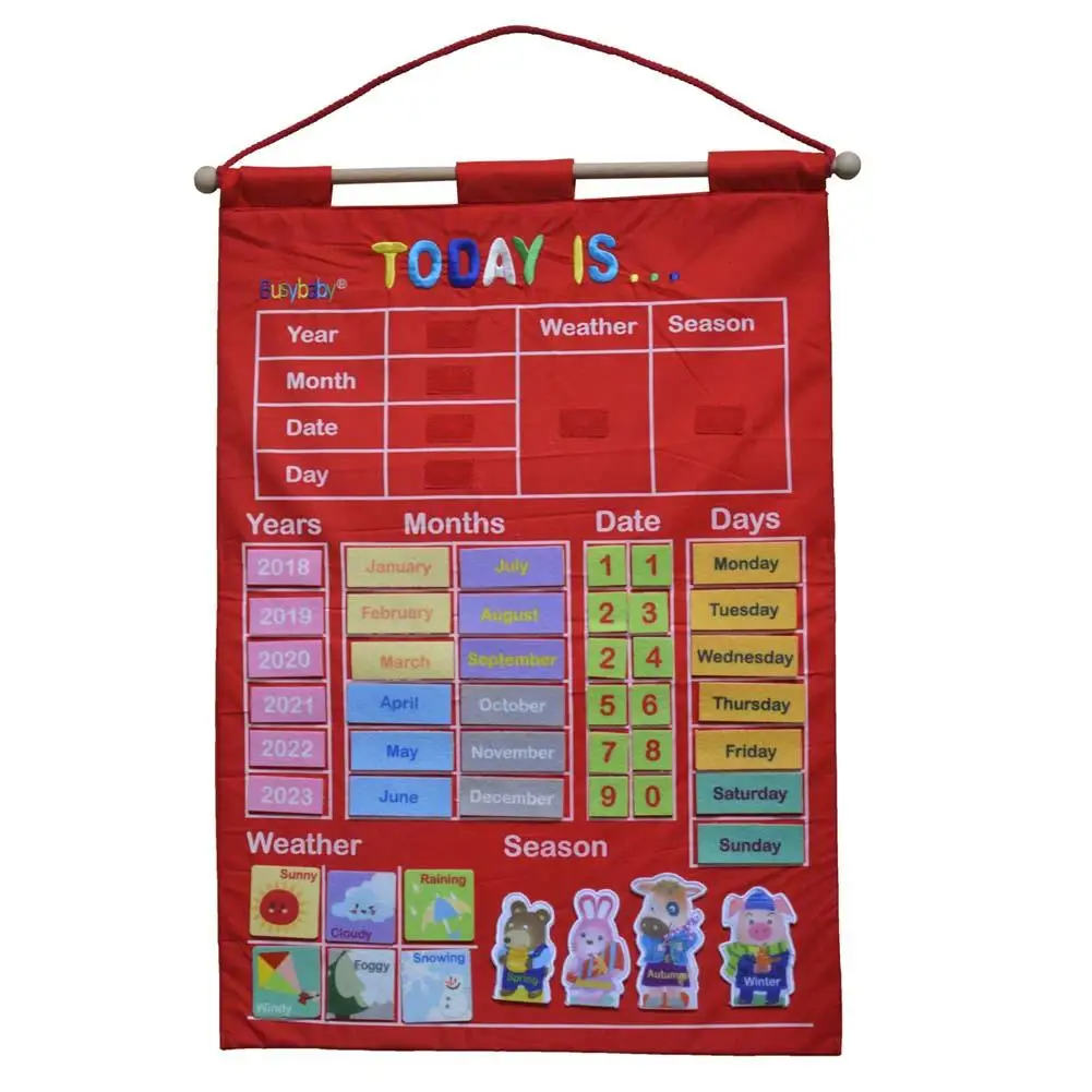 Детская обучающая игрушка для раннего обучения, тканевая обучающая игрушка с английскими буквами, датой погоды, сезонным календарем, обучающим инструментом для детского сада - Цвет: Red
