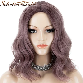 

Scheherezade Bob Wig Short Wavy Hair Synthetic Wigs For Women Ash Purple Synthetic High Temperature Fiber African American