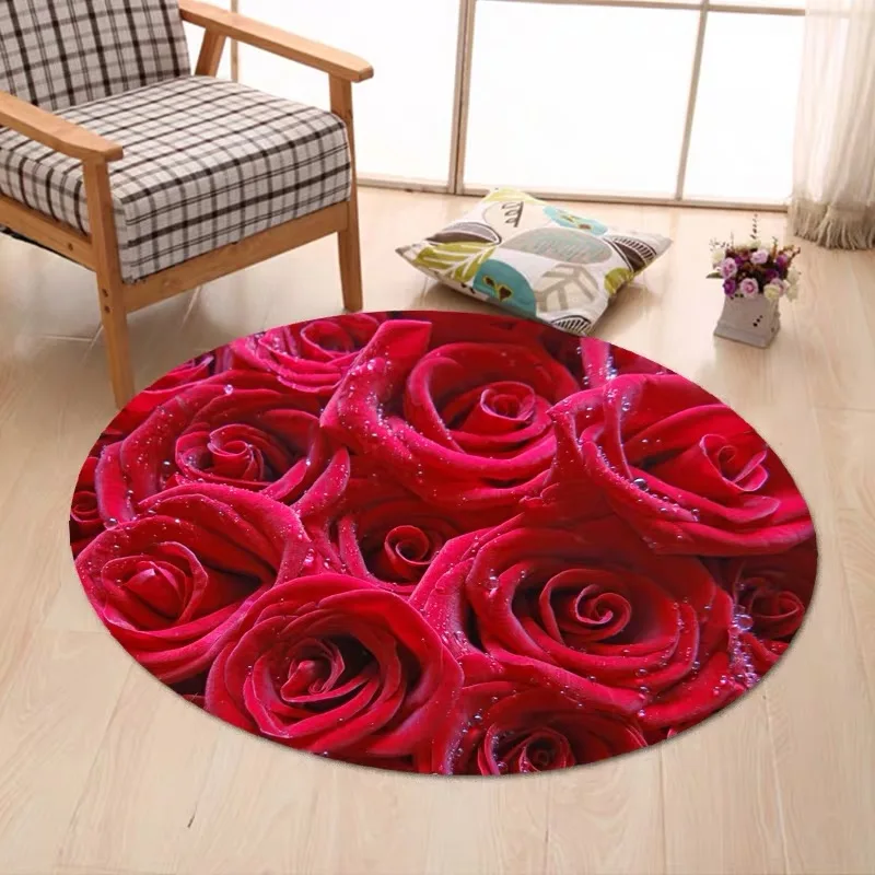 

Lovely blossom fresh Rose tea table rug round Creative 3D red rose living room carpet