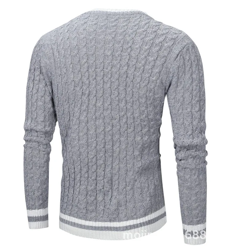 Men Wool Knitted Strip Sleeves Pullover Sweaters - Image 3