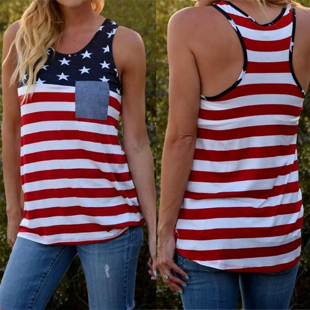 

Summer T Shirt American Flag Star Striped Printed Women Tank Tops Summer Tshirt Independence Day Tops Women