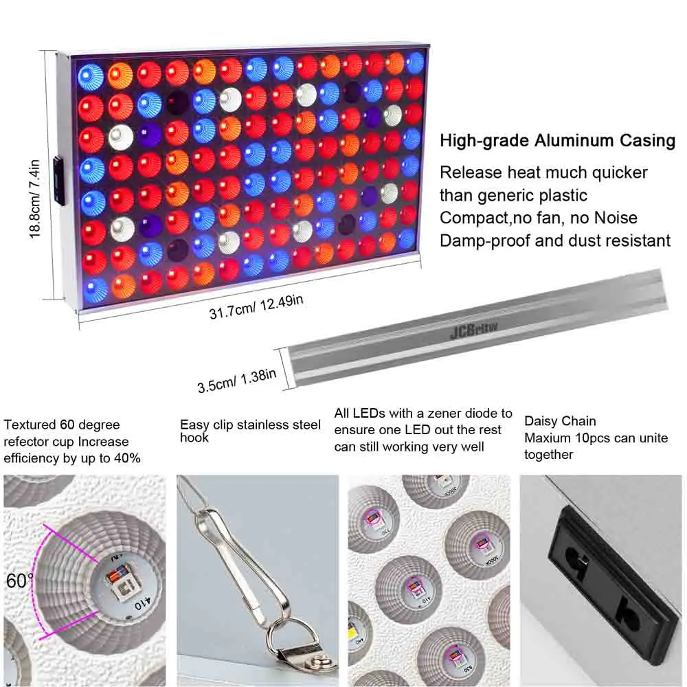  JCBritw LED Grow Light Panel Full Spectrum UV IR with Daisy Chain 100W Pro Plant Growing Lamp Bulb  - 33064067960