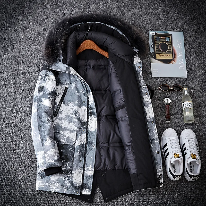 

winter coat, duck men's hooded jacket, warm camouflage, large size, down jackets with