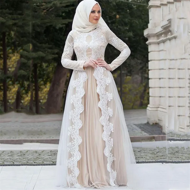 

Sevintage 2020 Lace Appliques Muslim Evening Dresses Long Sleeves Arabic Dubai Prom Gowns High Neck Vestidos De Novia