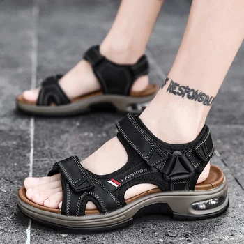 

2020 new men's shoes comfortable summer new trend sandals air cushion bottom beach shoes men's leather youth breathable casual s
