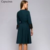Capucines Elegant Lace Stitching V neck Woman Dress Autumn Wrist Sleeves Sashes Pockets Casual Dresses For Women Office Wear ► Photo 3/6