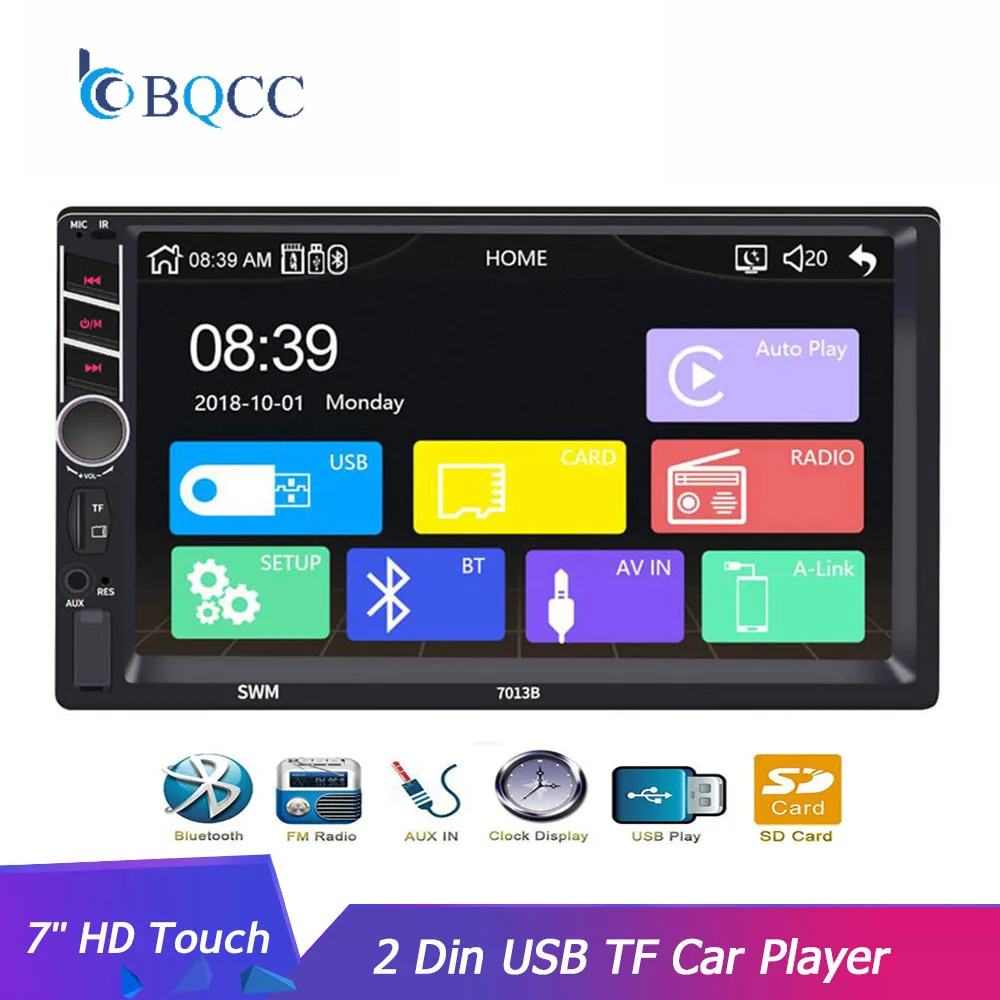 2 Din стерео радио 7 ''HD Touch универсальный мультимедийный плеер с Bluetooth SD FM TF USB камера заднего вида