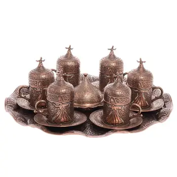 

Handmade authentic Design Turkish Greek Arabic Coffee Espresso Set for 6 Service, Cups Saucers Lids Tray Delight Candy Dish GIFT