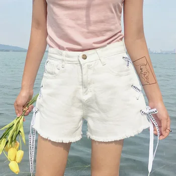 

Summer Women Denim Shorts Pockets Bandage High Waist Lady Girl Casual Short Jeans XRQ88