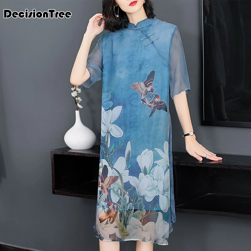 Китайское платье cheongsam qipao с цветочным принтом винтажное традиционное китайское платье длинное полукружевное платье с рукавом qipao костюм
