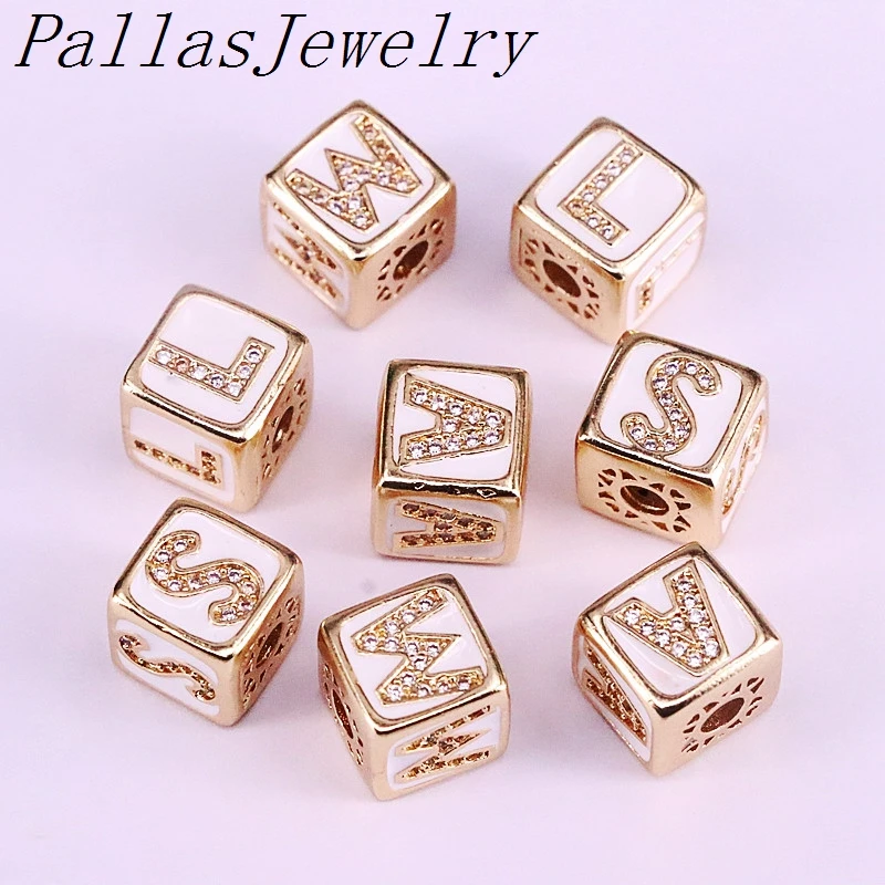 White Enamel 10 шт. микро Pave прозрачные CZ буквы эмаль квадратные разделители для изготовления браслетов ювелирные изделия подходят для мужчин и женщин Аксессуары для изготовления ювелирных изделий - Цвет: White Enamel