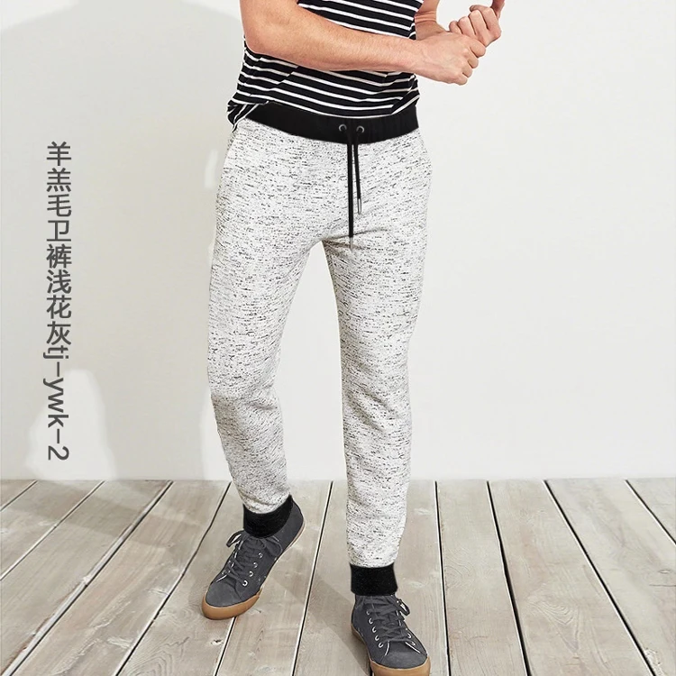 new winter men's sweatpants cashmere wool lamb plus thick velvet warm men feet male pants trousers