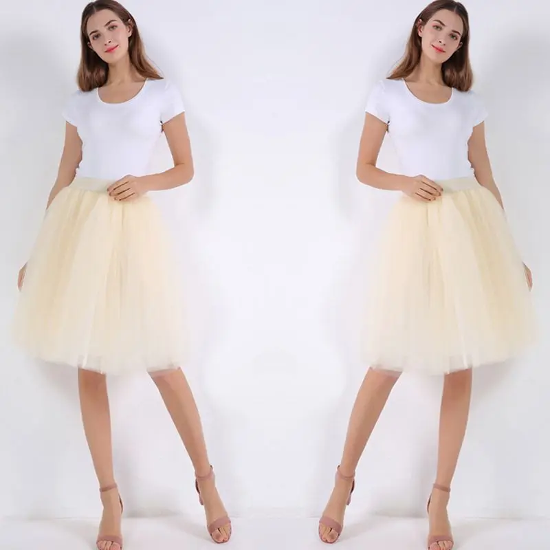 

Womens 5 Layers Mesh Midi Long Tutu Skirt Solid Color High Waist Pleated A-Line Ballet Dance Costume Dress Petticoat BX0A
