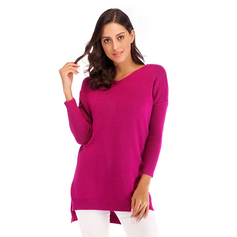

Casual Knitted Women Pullover Sweater V-Neck Long Sleeve Loose Solid Jumper Fashion Autumn Winter Ladies Streetwear Pull Femme
