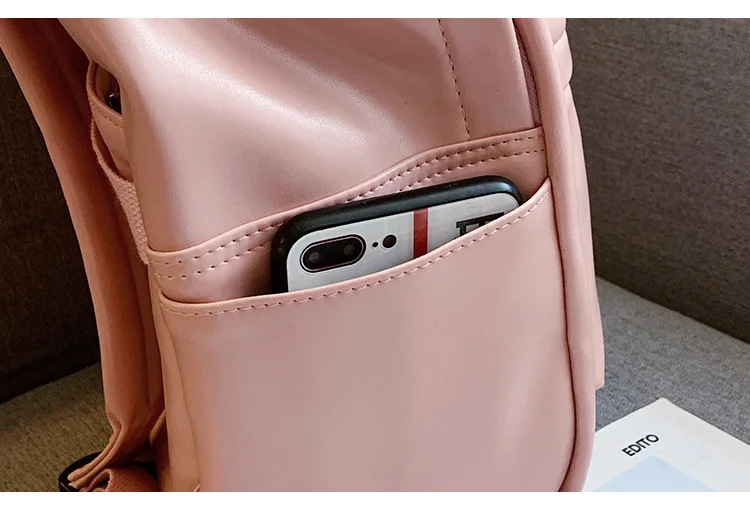 Soft Rucksack PU Leather Backpack for School Girls 2019 Women Backpack Preppy Style Back Bag Big Capacity Pink College Backpacks (13)
