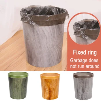 

12L Trash Can Durable Garbage Can Waste Basket with Wood-Grain European Style Wastebin for Bathroom GHS99