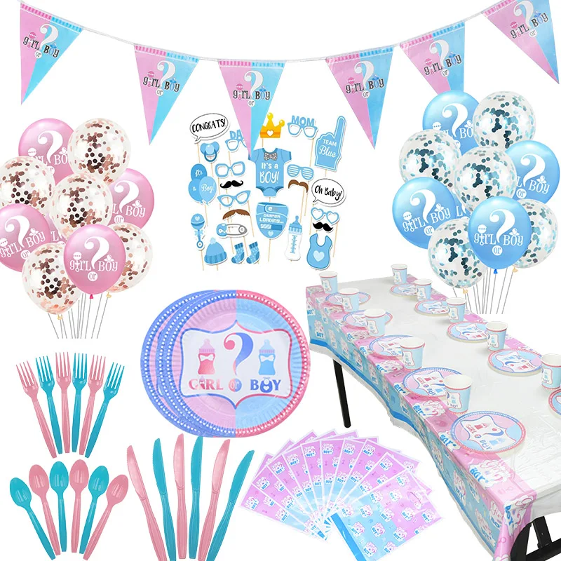 Gender-Reveal-Girl-or-Boy-Baby-Shower-Disposable-Tableware-Set-Birthday