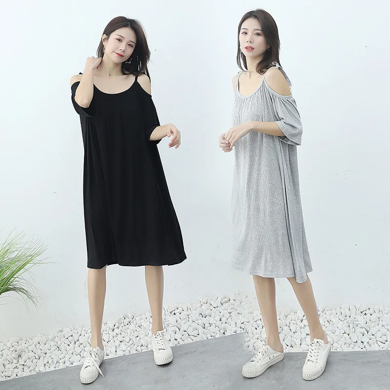

Novelty Suspenders Nightdress Strapless Backless Spring Summer Half Sleeve Sexy Ladies Home Service Nightdress Cotton Nighties