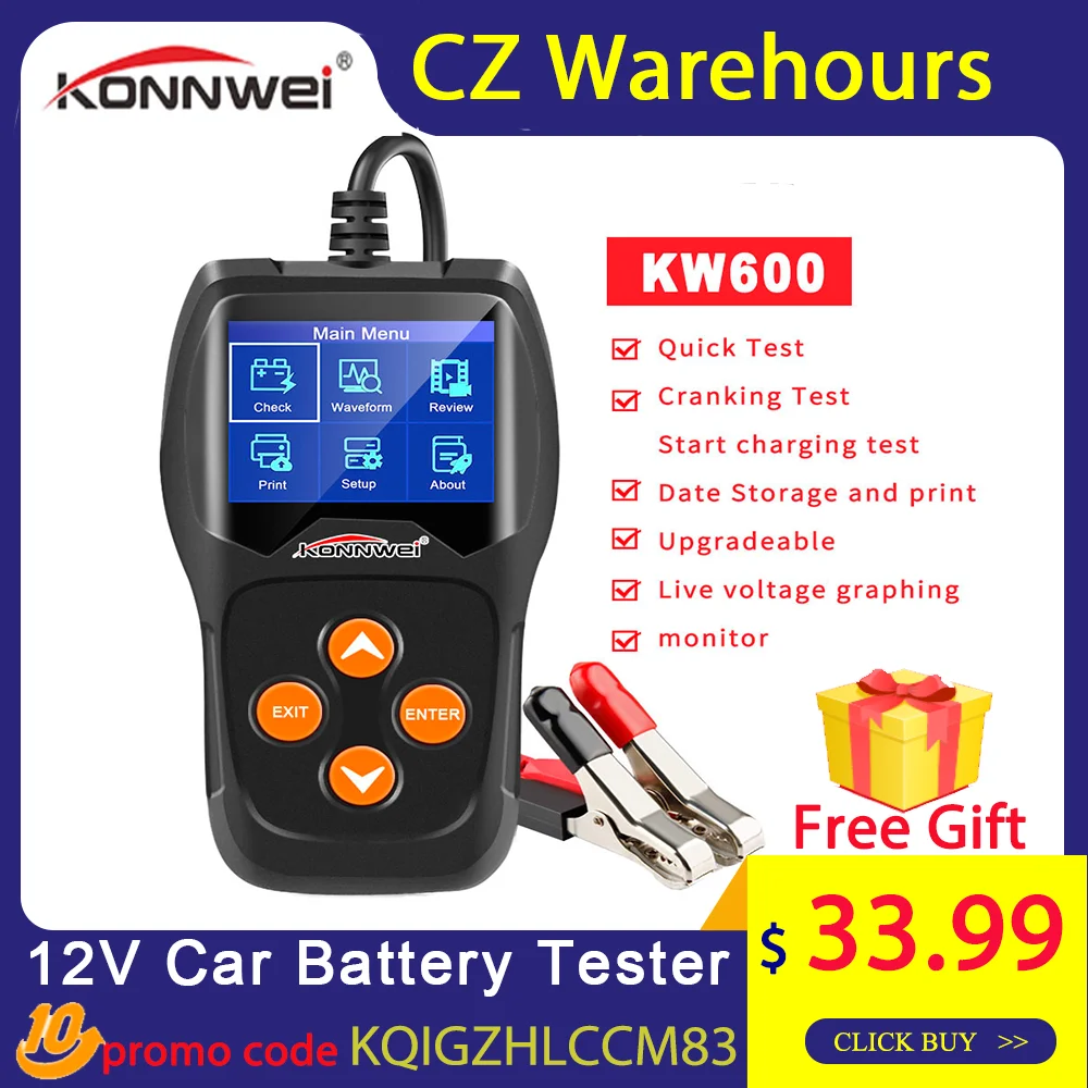 KONNWEIKW60012VCarBatteryTester100to2000CCA12VoltBattery