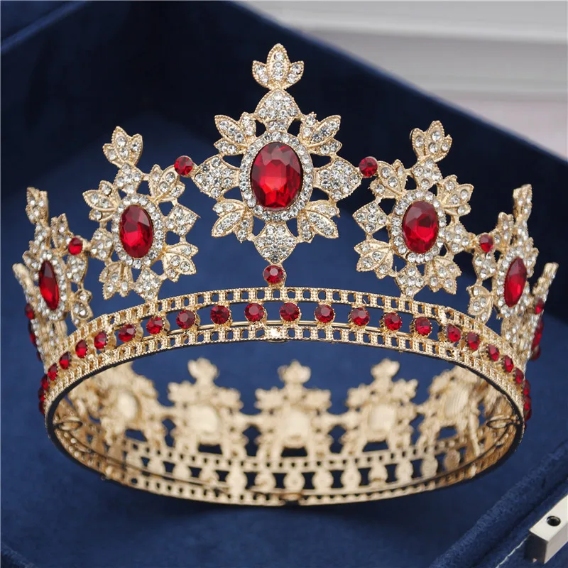 Gold Red Великолепный свадебный венец со стразами свадебные тиары и короны Променад вечерние королевские волосы ювелирные изделия головы аксессуары - Окраска металла: Gold Red