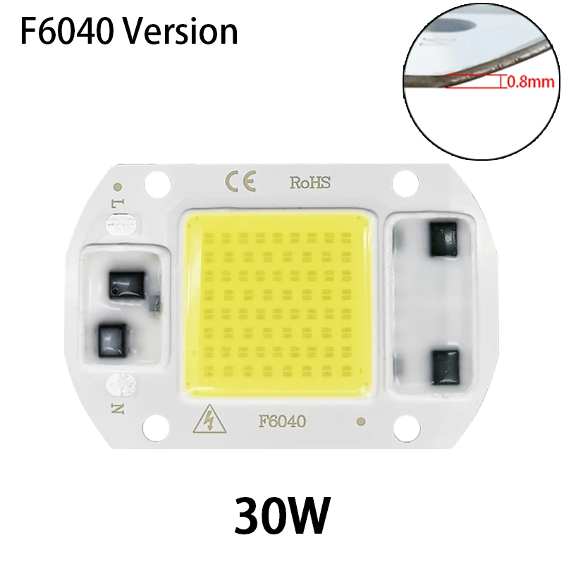 Светодиодный чип COB 10 Вт, 20 Вт, 30 Вт, 50 Вт, 220 В, Smart IC, нет необходимости в драйвере 3 Вт, 5 Вт, 7 Вт, 12 Вт, светодиодный светильник для прожектора, точечный светильник Diy, светильник ing - Испускаемый цвет: 30W  F6040 Version