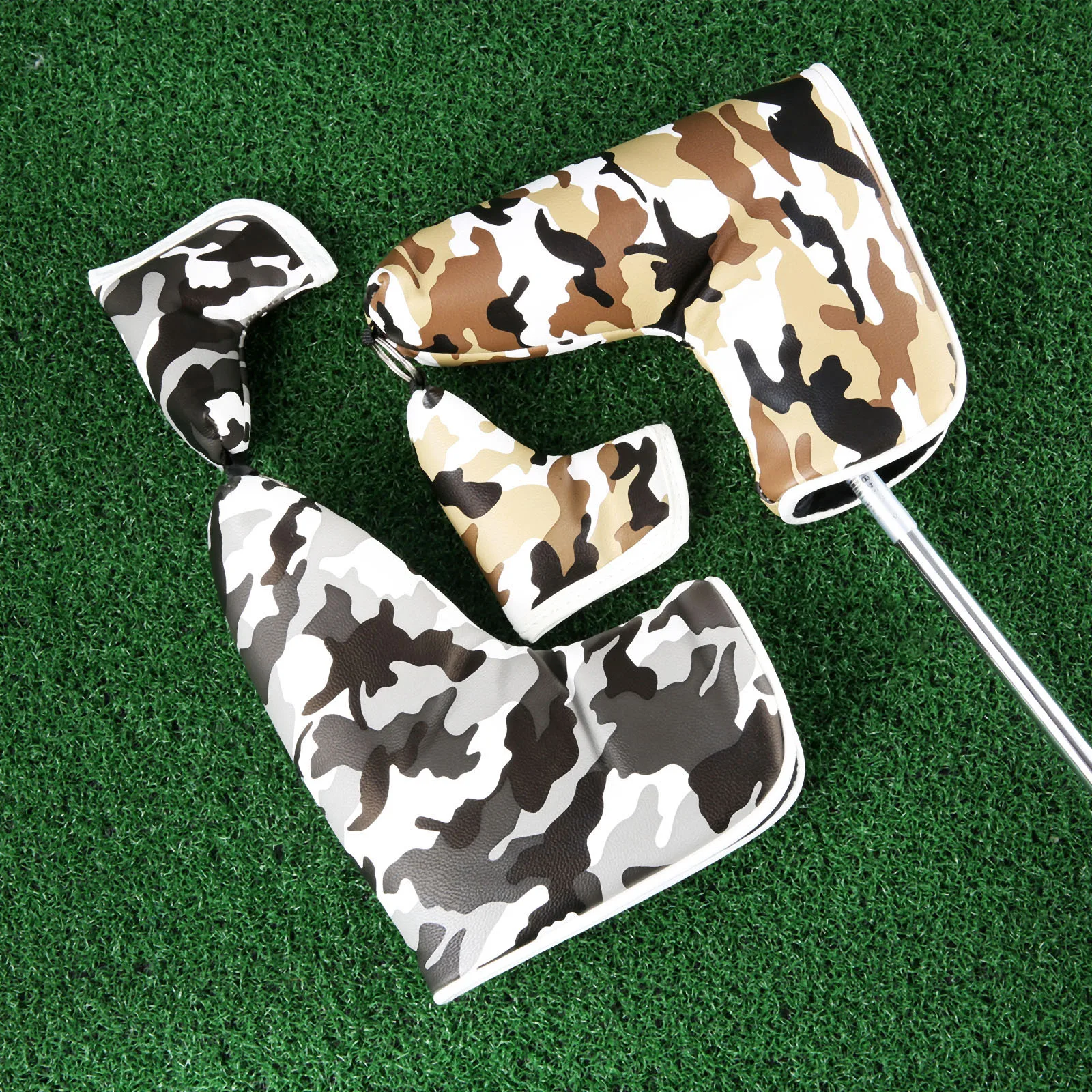 

1 Set Women Men Golf Blade Putter Club Head Cover Bag Camouflage Pattern Magnetic Head Covers Waterproof PU Headcover Protector