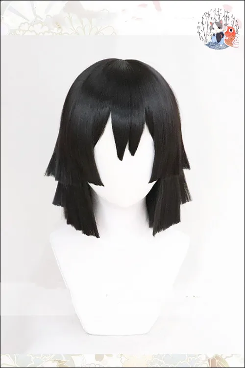  Anime Demon Slayer: Kimetsu no Yaiba Iguro Obanai Cosplay Wigs Black Heat Resistant Synthetic Hair 