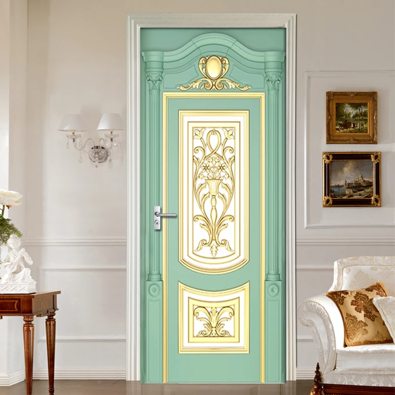 

European Door Sticker 3D Palace Wind Carving Wallpaper Bedroom Living Room Door Decor Mural Pvc Self-Adhesive Waterproof Decals