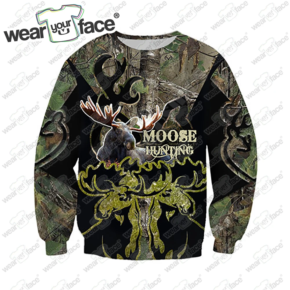 Moose Hunting All Over Printed Sweatshirts Zipper Hoodies Tracksuits Shorts Outdoor Sports Streetwear Vocation Unisex Clothing