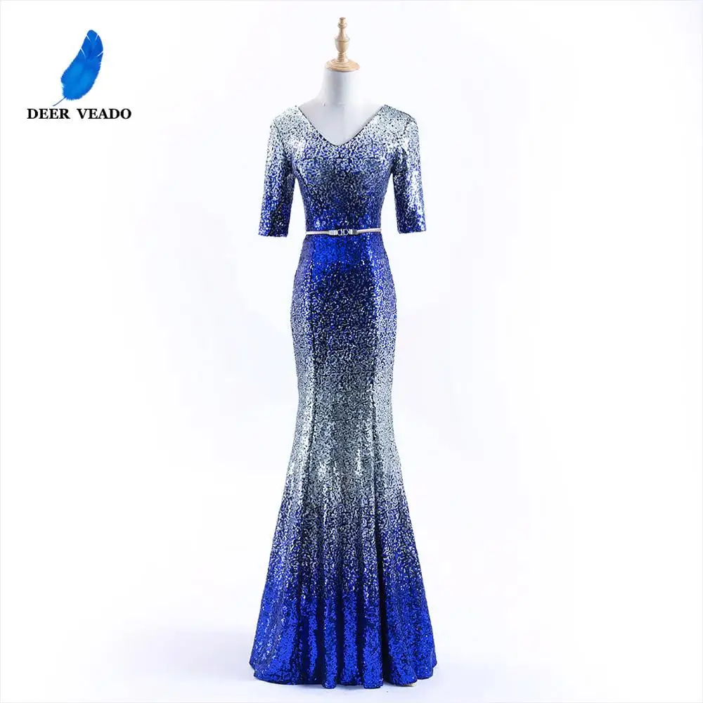DEERVEADO Evening Dress Long Robe De Soiree Sexy Mermaid V Neck Sequin Party Dresses Formal XYG816 | Свадьбы и торжества