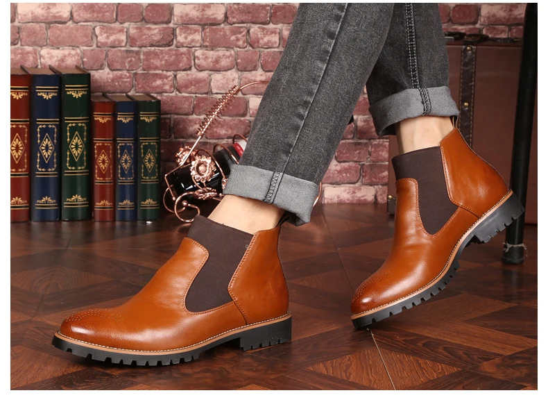 Осенние мужские ботильоны Роскошные модные резиновые ботинки челси высокого качества мужские# LC80328