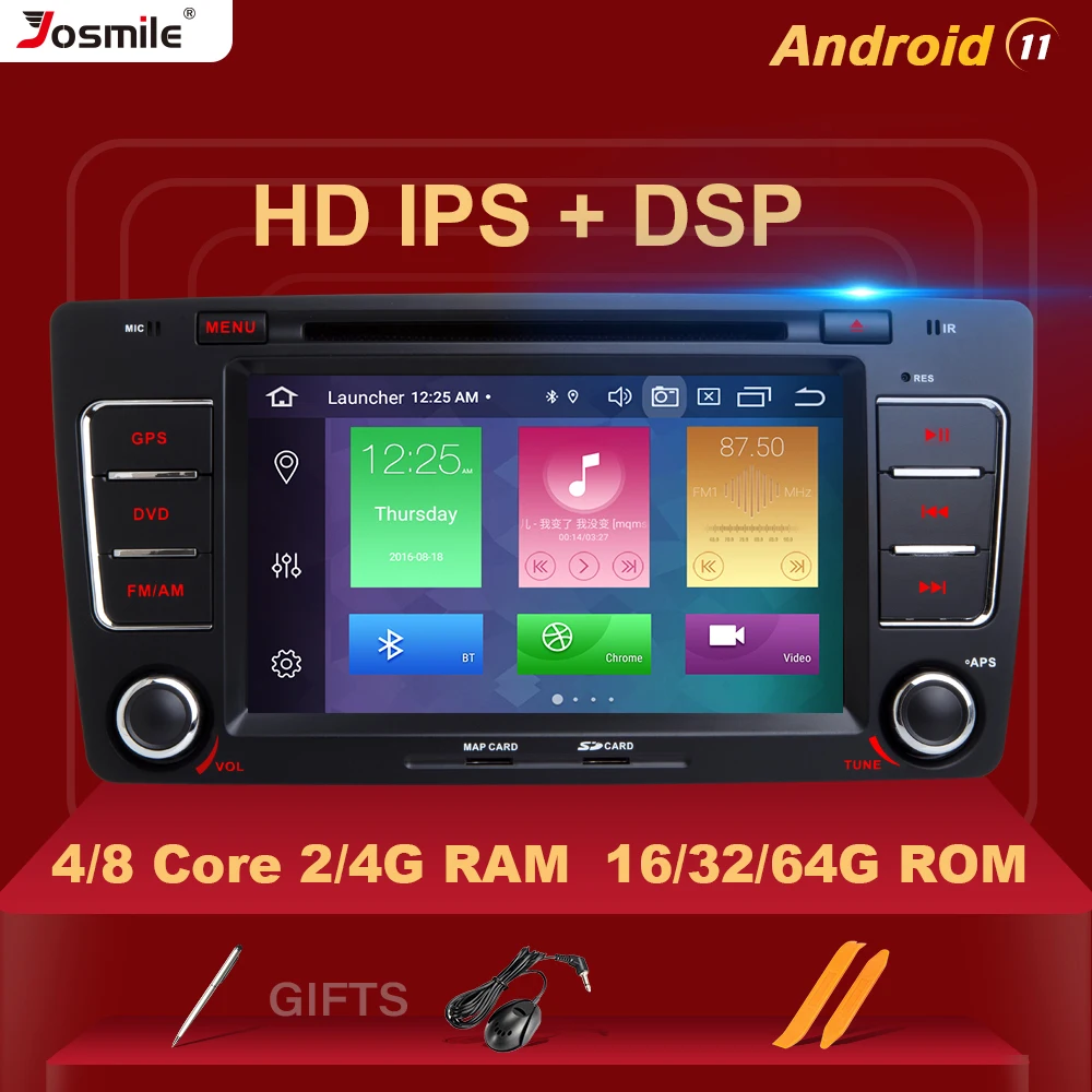 Автомобильный DVD-плеер 8 ядер 4 Гб 64 2 Din Android 11 для Skoda Octavia 3 A 5 A5 Yeti радио мультимедиа