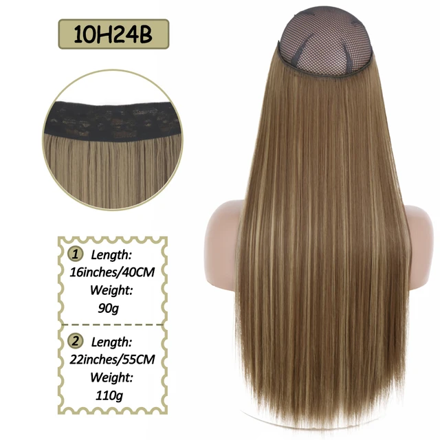 Synthetic No Clip Halo Hidden Hair Extension Ombre Artificial Natural Fake False Long Short Straight Hairpiece Blonde For Women 10H24B