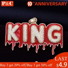 Custom Name Red Oil Lava Rhinestones Drip Letter Necklaces & Pendant Zircon Men's Hip Hop Jewelry with 4MM Tennis Chain