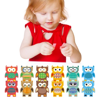 

Wooden Stickers Early Learning Toys 12pcs Owl Stacking Blocks Puzzle Toys Wooden Piles Balance Games for Children