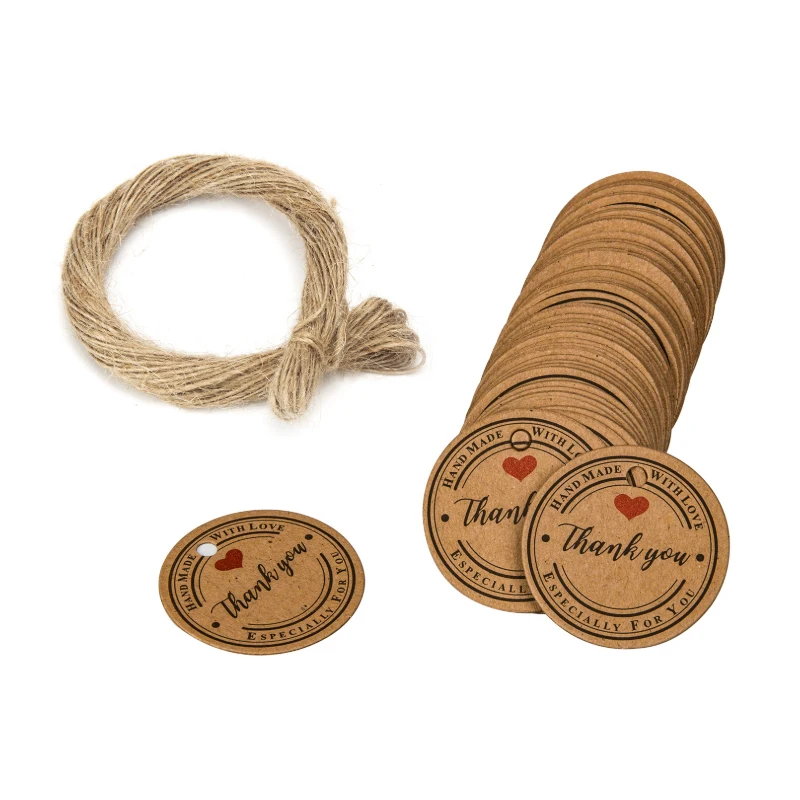 

100PCS Thank you Tag for wedding favors Hand Made With Love thank you Especially For You Bags Gift Bag Sealed Package Jute twine