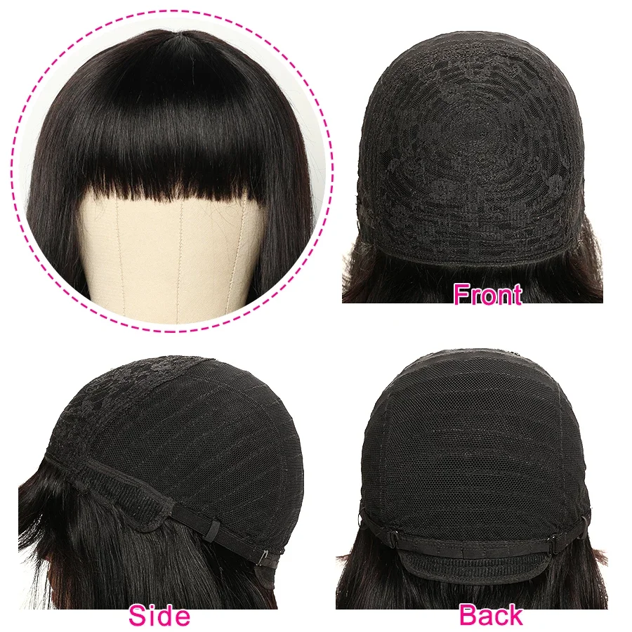 Brazilian Human Hair Wig With Bangs Full Machine Made Straight Fringe Wigs for Women 30 Inch Remy Human Hair Wig images - 6