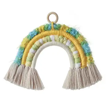 

Macrame Rainbow Tapestry Handmade Weaving Ornament for Bedroom Nursery Kids Room Decoration