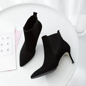 

Martin high-heeled boots female spring and autumn single boots ins net red thin boots female Chelsea boots autumn and winter