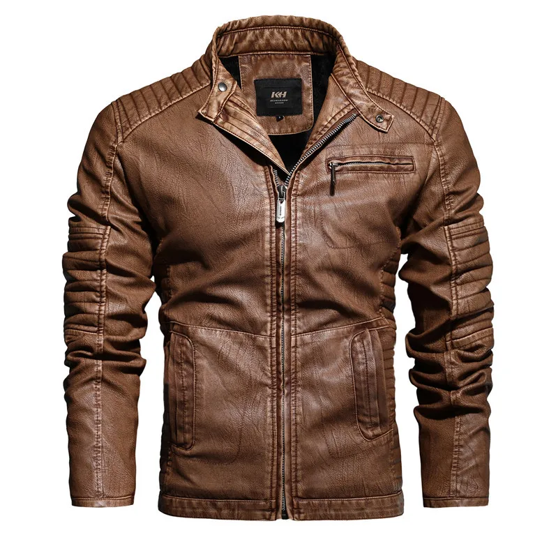

Leather Jacket MEN'S Leather Coat Europe And America Large Size Slim Fit Men's Locomotive PU Leather plus Velvet Leather Jacket
