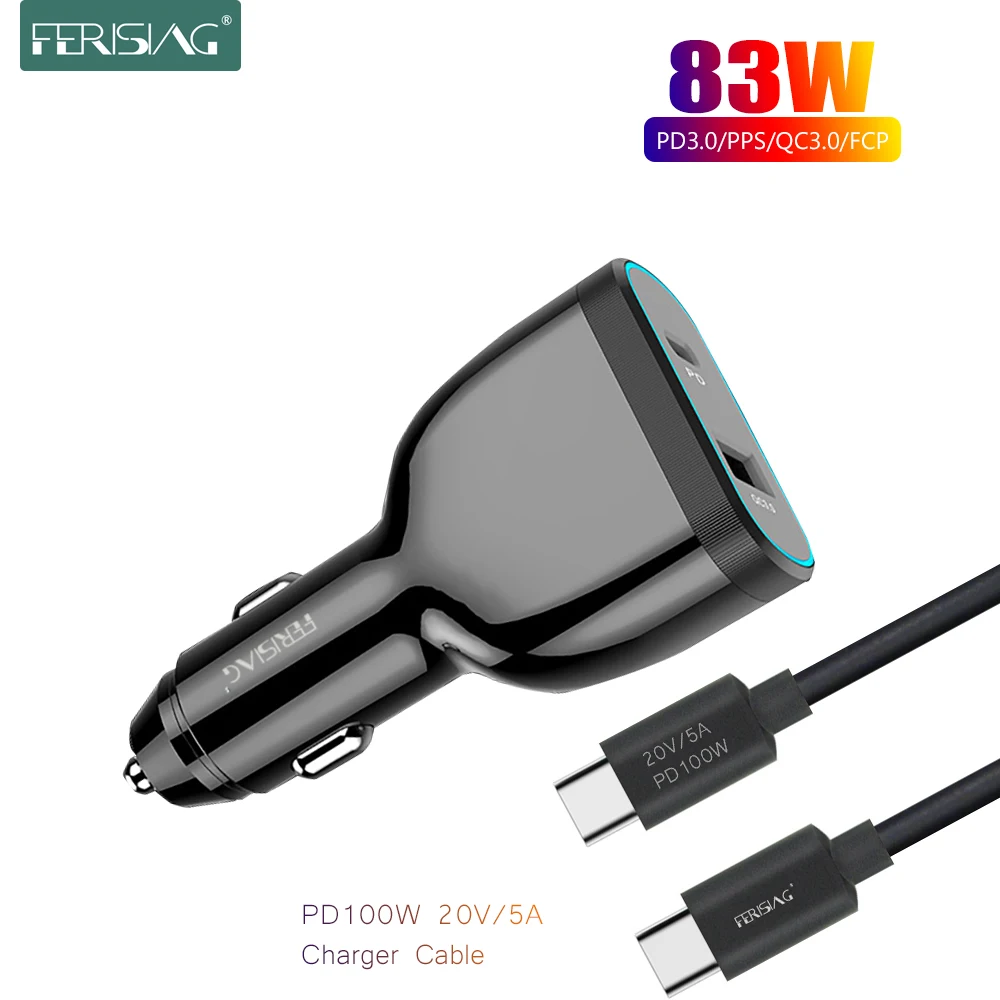 FERISING 2 порта 83 Вт супер быстрое автомобильное зарядное устройство 1 порт USB C PD/PPS 65