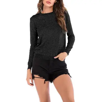 

Autumn Fashion Long Sleeve Silver Knitted Sweater Women Casual O-neck Long Sleeve Knitter Sweater Female Pullover Top