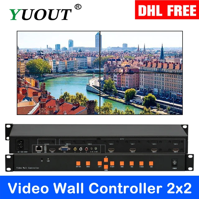 YD-VD04PRO 2x2 비디오 벽 컨트롤러 HDMI + VGA + AV + USB LED/LCD 지원 180 도 회전 접합 프로세서 1x3 3x1 4x1
