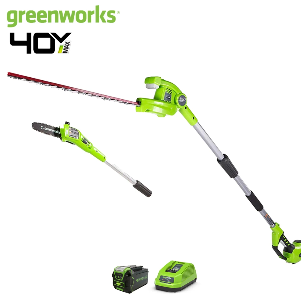 Greenworks 40V Cordless Pole Saw 8 Inch with Hedge Trimmer Attachment