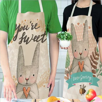 

Happy Long Eared Rabbit Cotton Aprons Linen Bear Letter Plant Sweet Home Kitchen Tool Accessories for Women Adult Cooking New